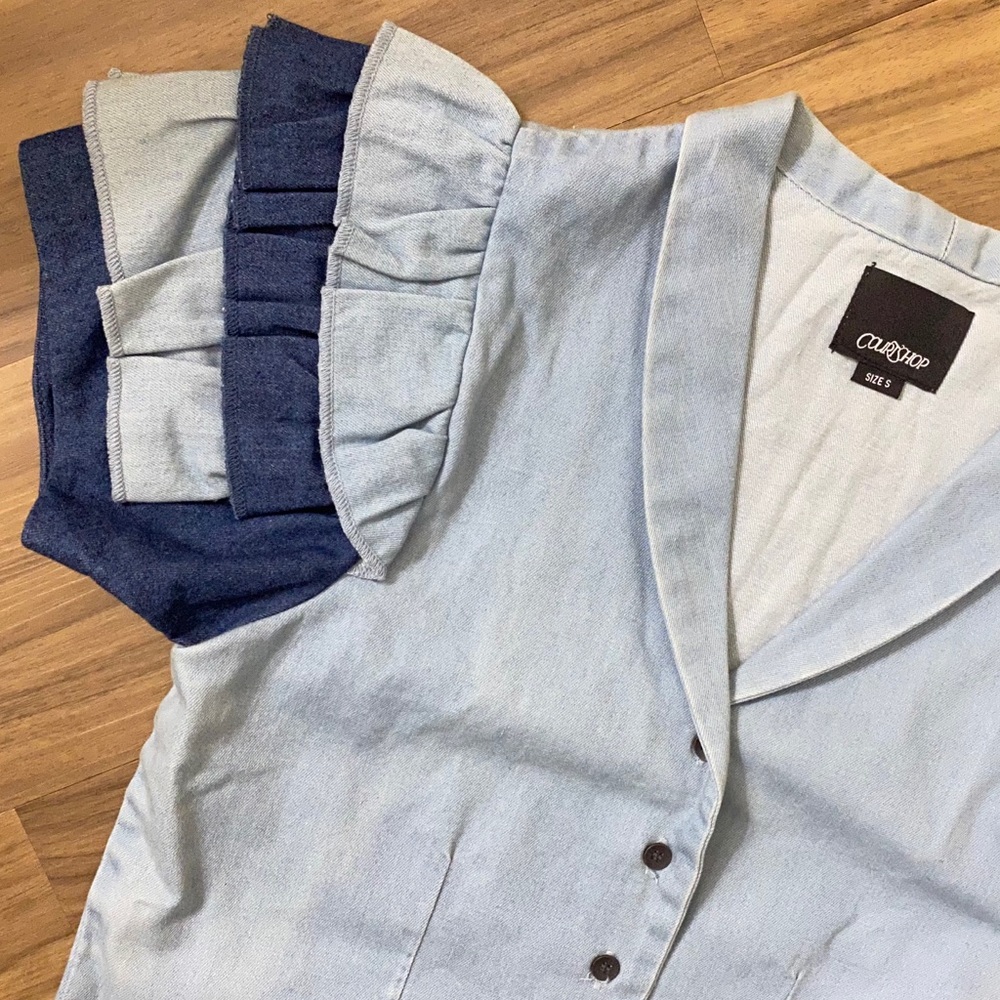 Courtshop Denim Ruffle Top - Picture 4 of 7